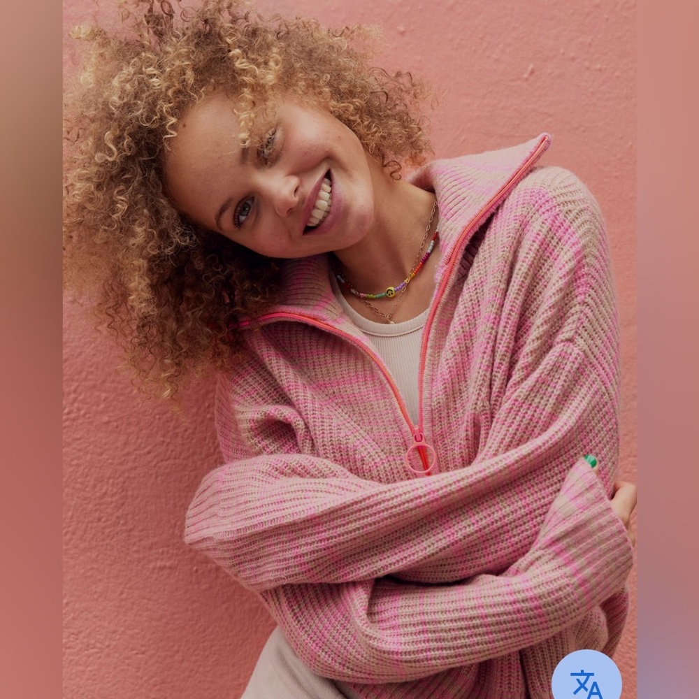 BNWT Aerie Neon Orange & Pink Quarter Zip Sweater